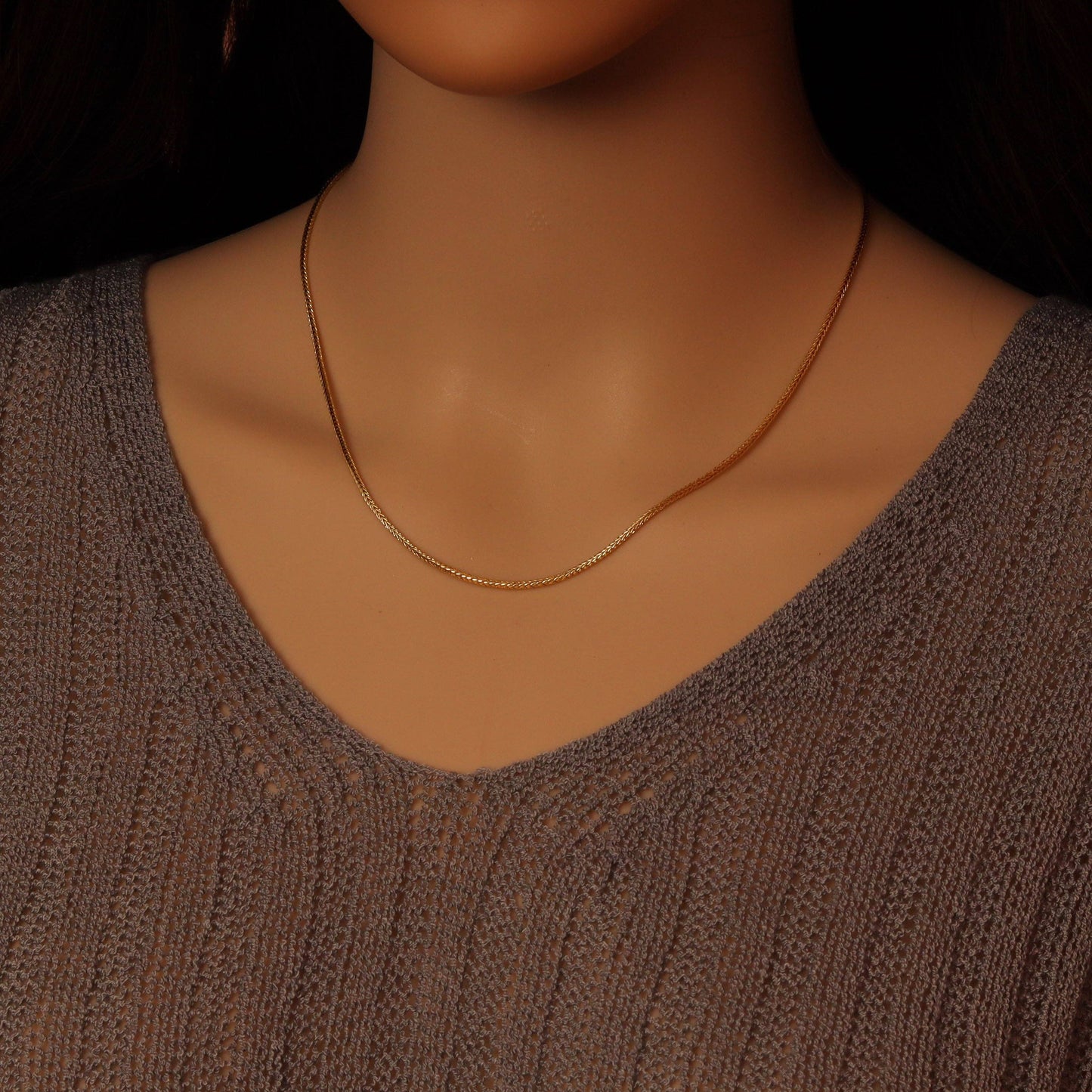 Silver Gold Wheat Chain Necklace, Sku#LD552