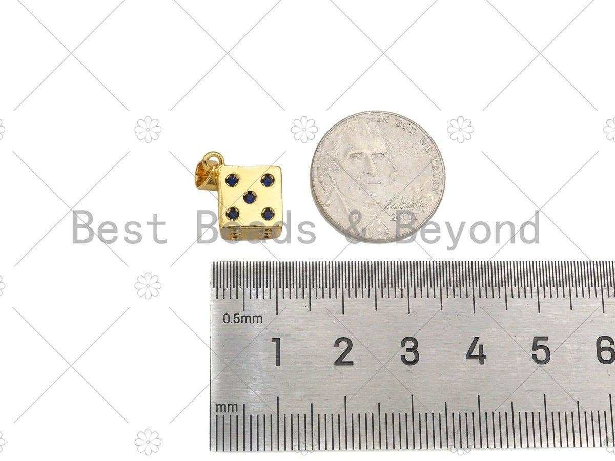 CZ Micro Pave Gold Dice Charm, Necklace Bracelet Charm Pendant,13x15mm,Sku#LK302