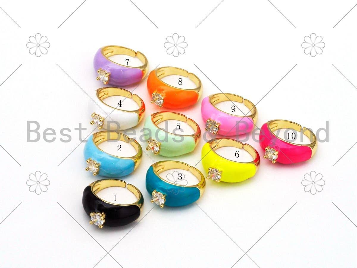 Enamel Round Diamond Adjustable Ring, Sku#X242C
