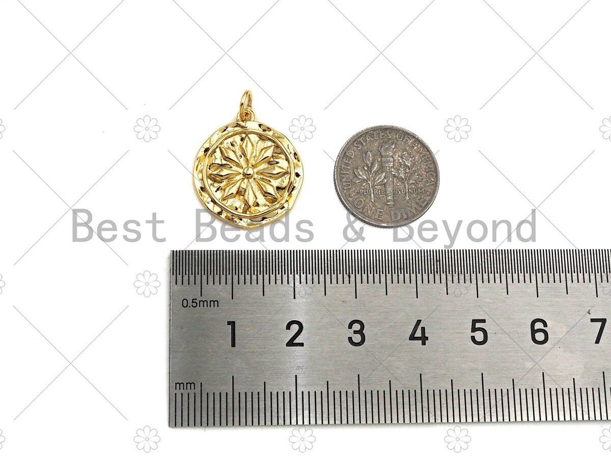 Dainty Gold Flower On Round Coin Shape Pendant/Charm,Gold Medallion Charm, Necklace Bracelet Charm Pendant,19x20mm, Sku#Z1275