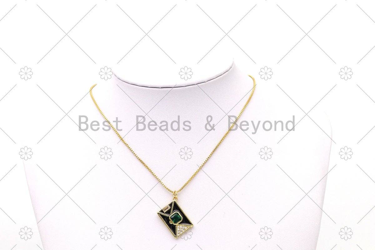 Enamel Colorful Cute Rectangle Folder Shape Pendant, 18K Gold Filled CZ Micro Pave Charm, Neckalce Bracelet Charm Pendant,Sku#LK509