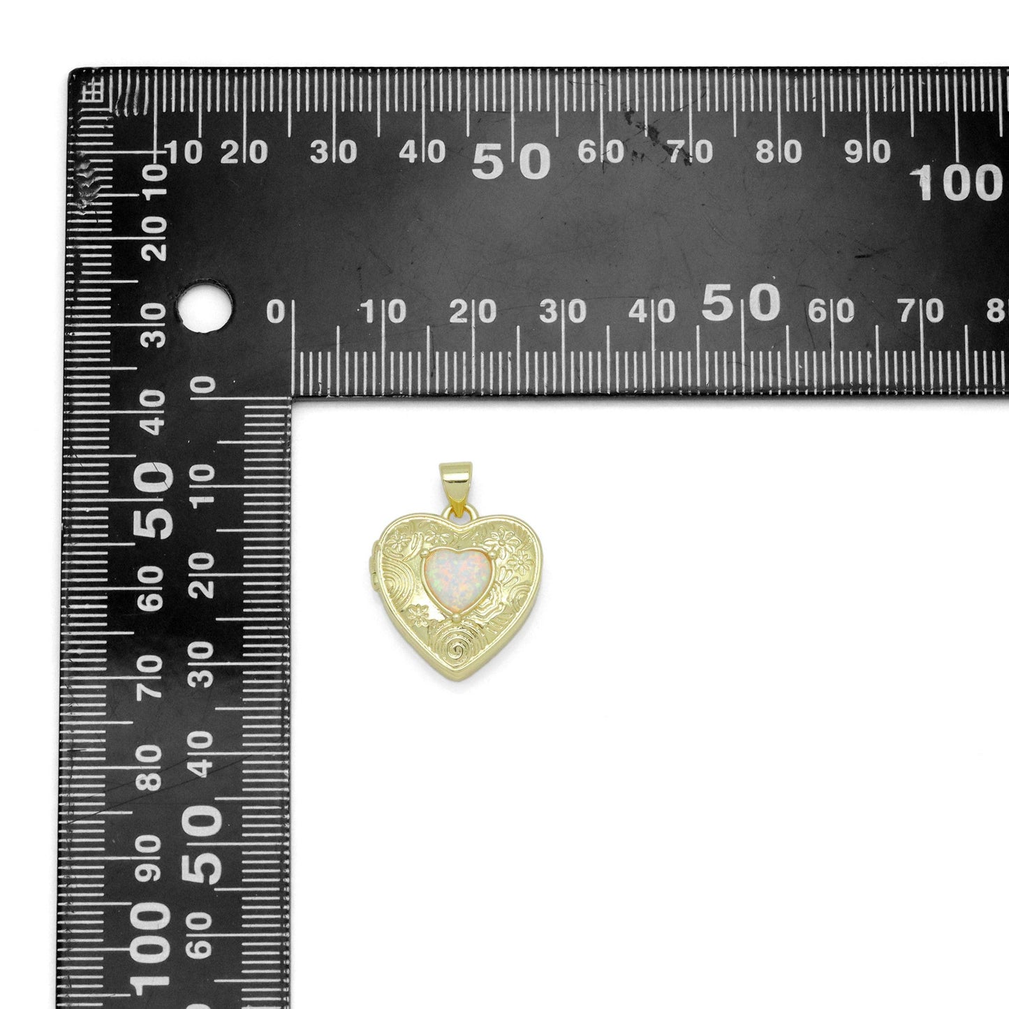 Gold Opal Heart Locket Charm Pendant, Sku#LX689