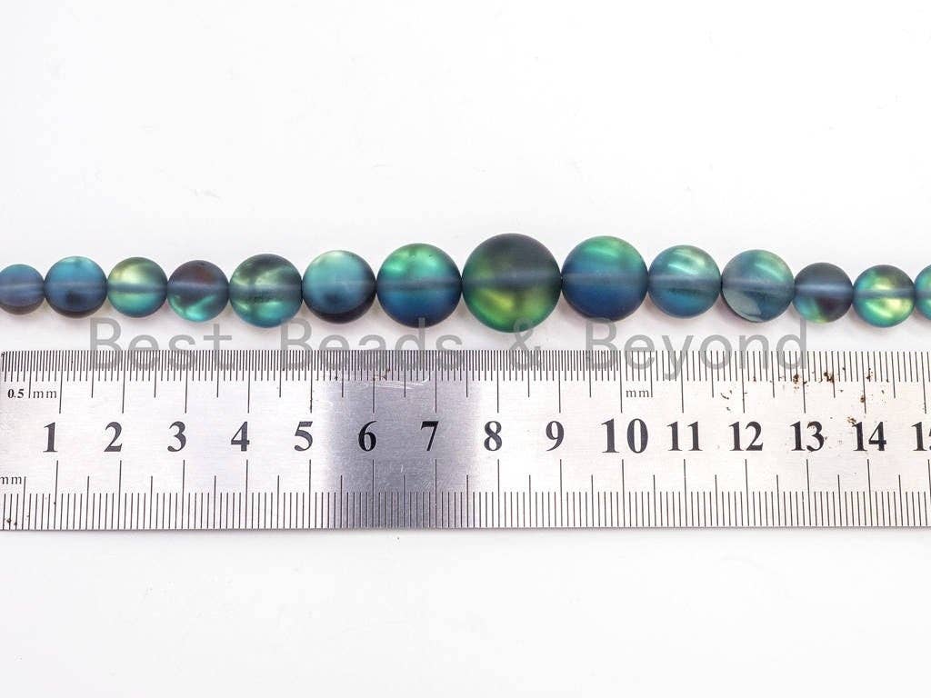 6-16mm Graduated Matte Blue Flashy Rainbow Manmade Moonstone Beads Strand, 6mm-16mm Round Matte beads, 15.5inch strand, SKU#U81