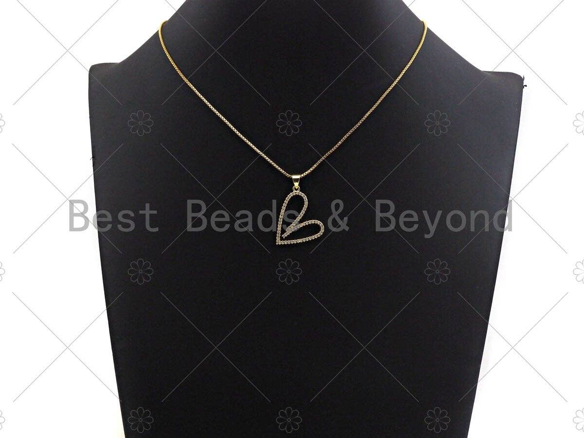 18K Gold Finish Large Heart Shape Pendant,Heart Charm, Heart Pave Pendant, Gold plated, 21x25mm, Sku#LK56