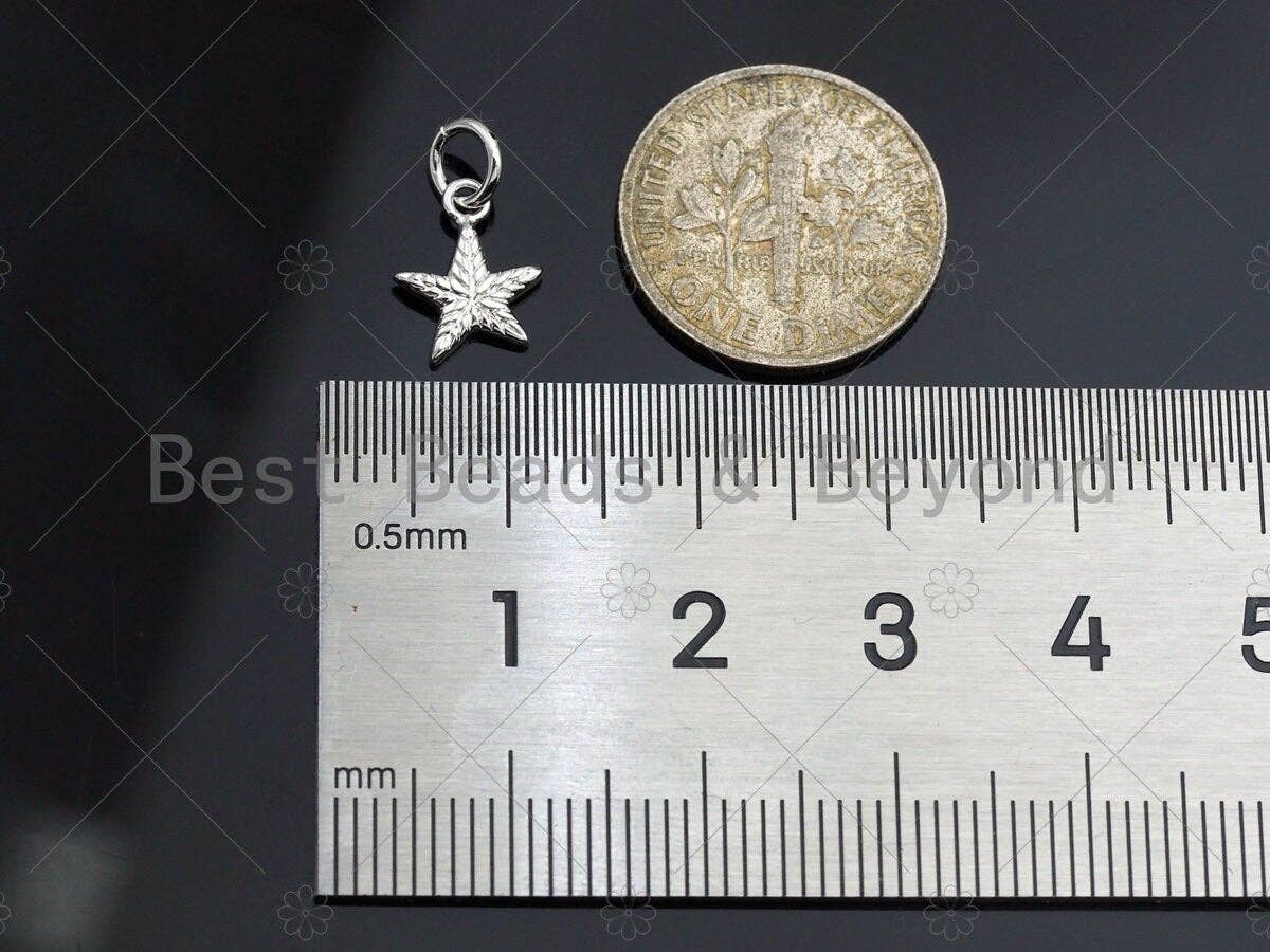 2pc Dainty Texturized Five Point Star Pendant/Charm, Bracelet Necklace Cubic Zirconia Star Pendant Charm, 8x10mm,sku#Z1232