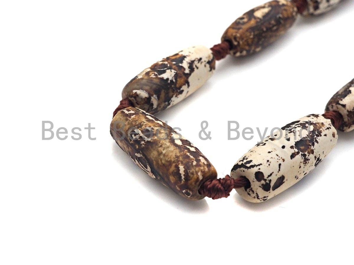 1pc/11pc Natural Tibetan Agate Barrel Spacer Beads, Brown White Dzi Spacer Beads, Tibetan Dzi Beads, 11x25mm, sku#U868