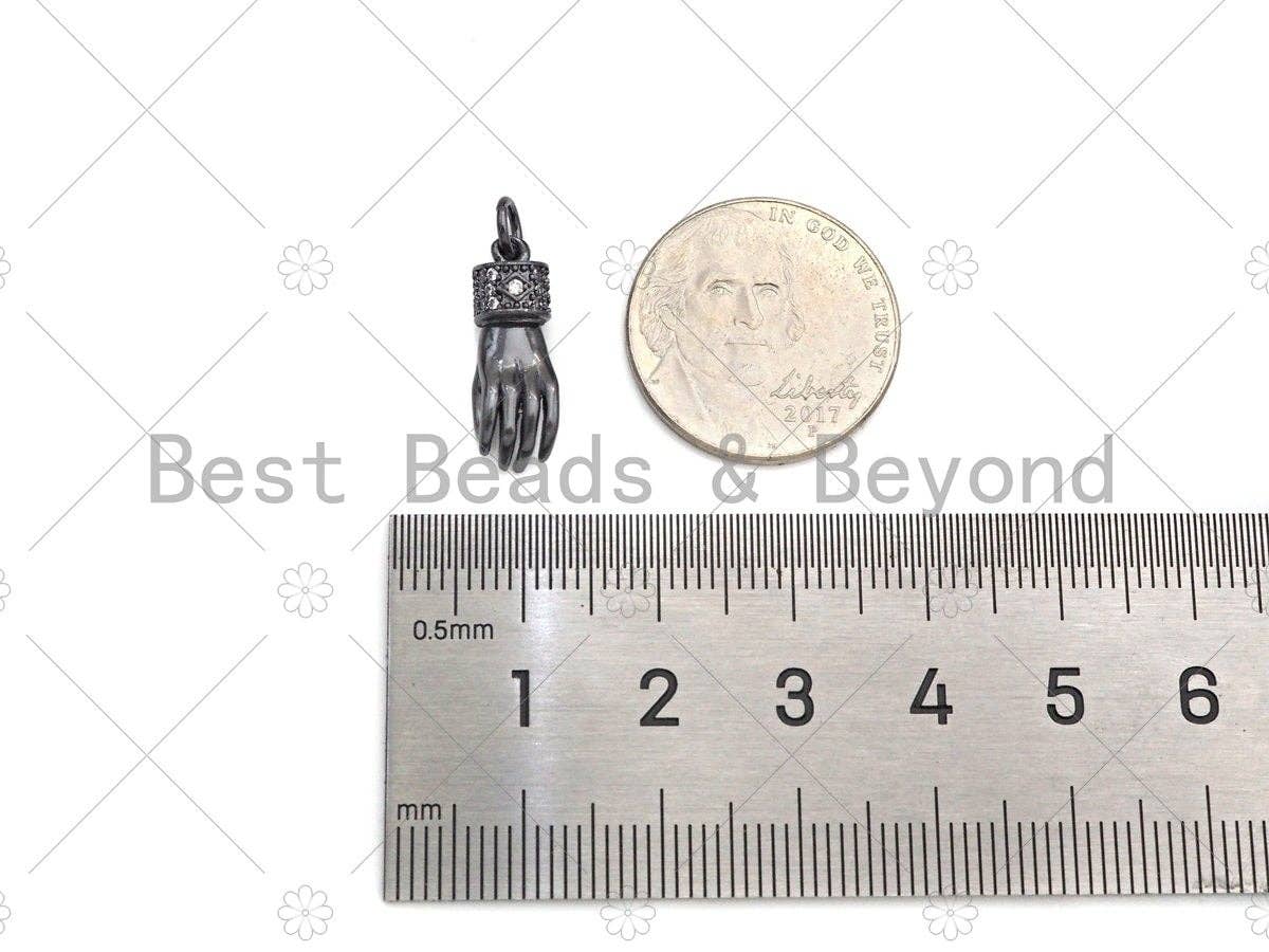 CZ Micro Pave Hand Shape Pendant/Charm,Cubic Zirconia Gold/Silver/Black Charm, Necklace Bracelet Charm Pendant, 6x18mm, Sku#L548
