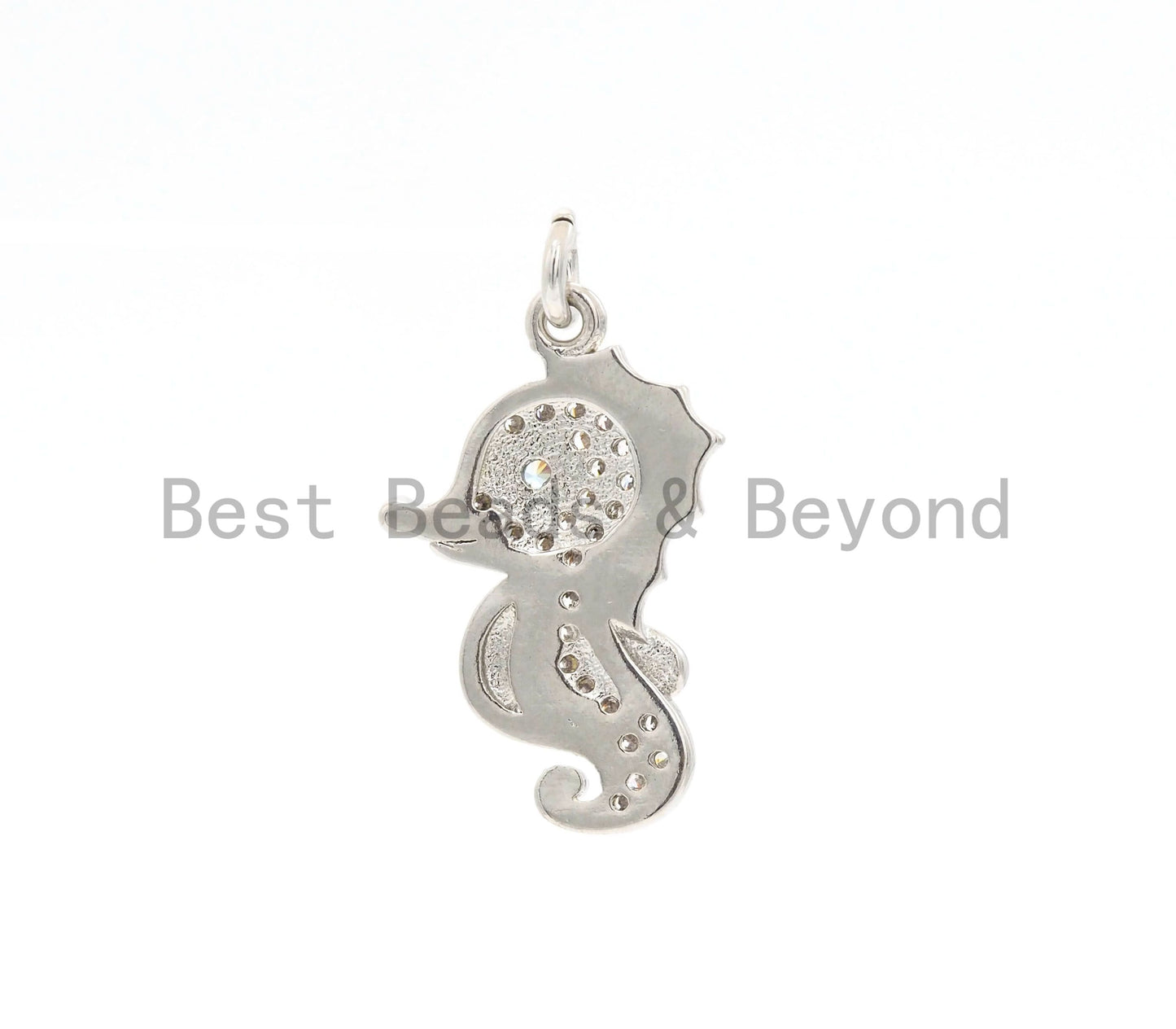 CZ Micro Pave Cute Sea Horse Charm with Blue Opal Eye, Cubic Zirconia Sea Creature Charm/Pendant, Gold/Silver, 12x19mm, SKU#Y150