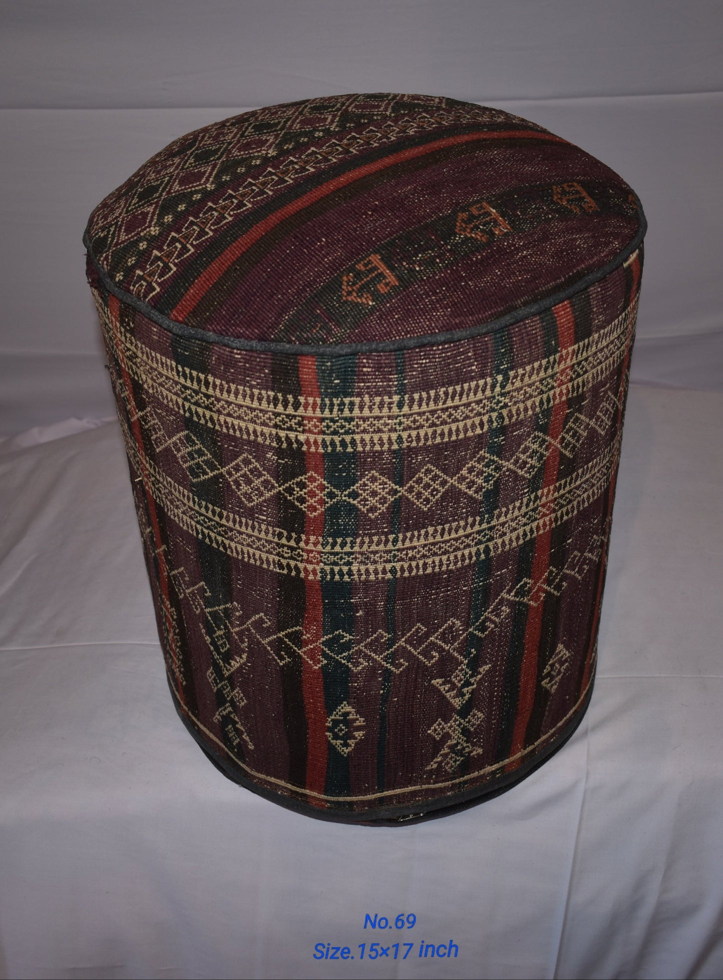 One of a Kind Kilim Rug Pouf Ottoman foot stool - #69