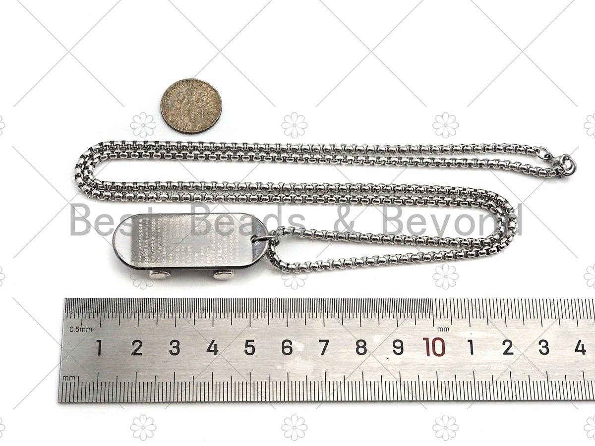 Skateboard pendant Chain Necklace-Bible verse Cross Engraved Pendant, Stainless Steel Men's Necklace - Pendant Necklace , sku#L344