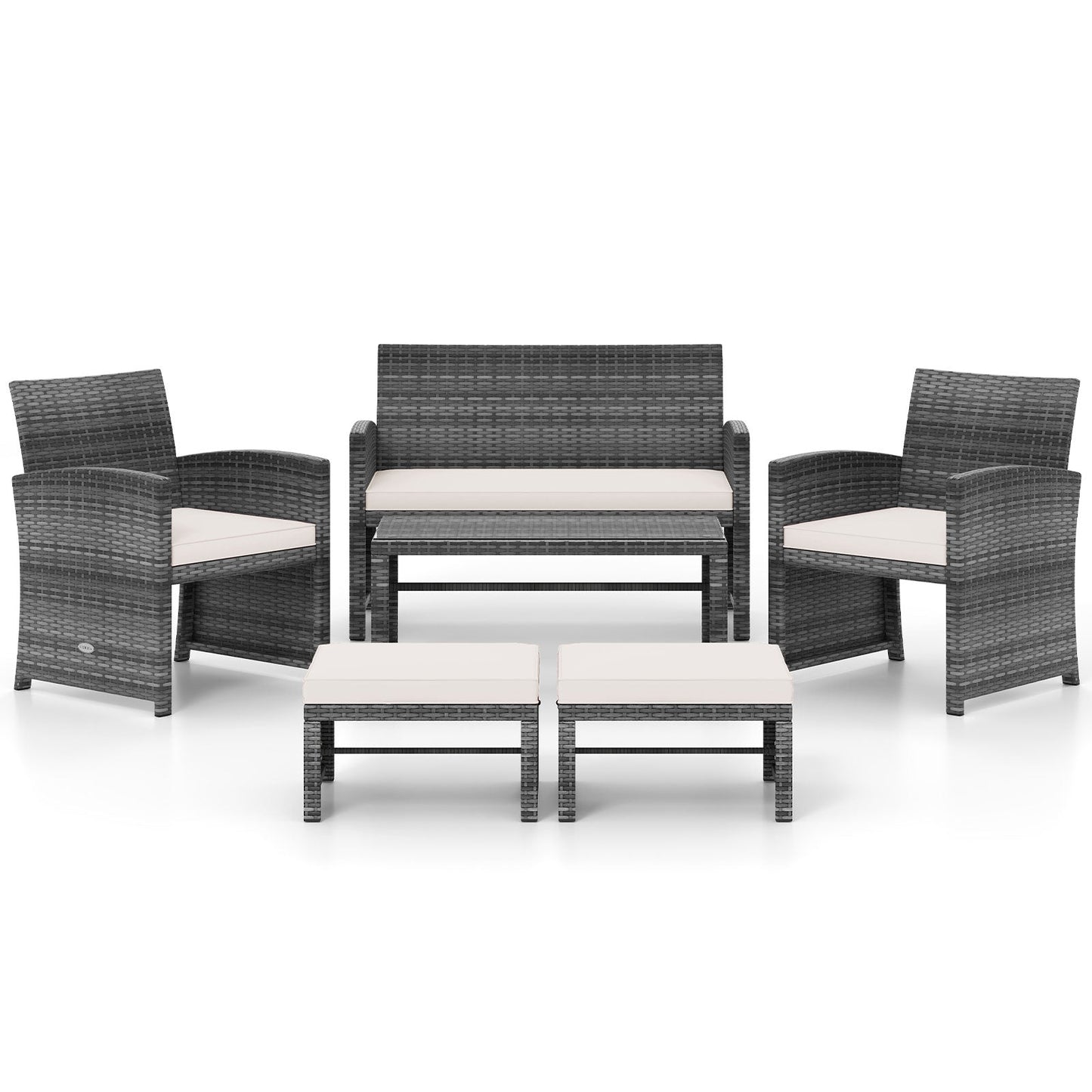 6 Pieces Patio Furniture Set Outdoor Sectional Conversation PE Rattan Sofa Set