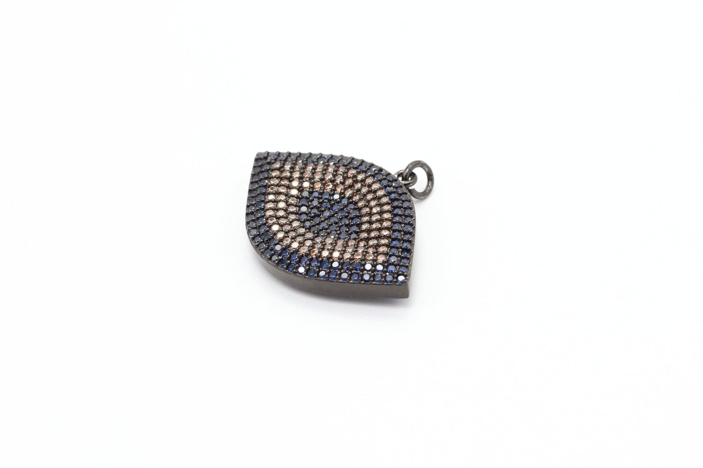 CZ Cobalt Micro Pave Marquise Evil Eyes Pendant, Cubic Zirconia Pendant,32x28mm,sku#F31