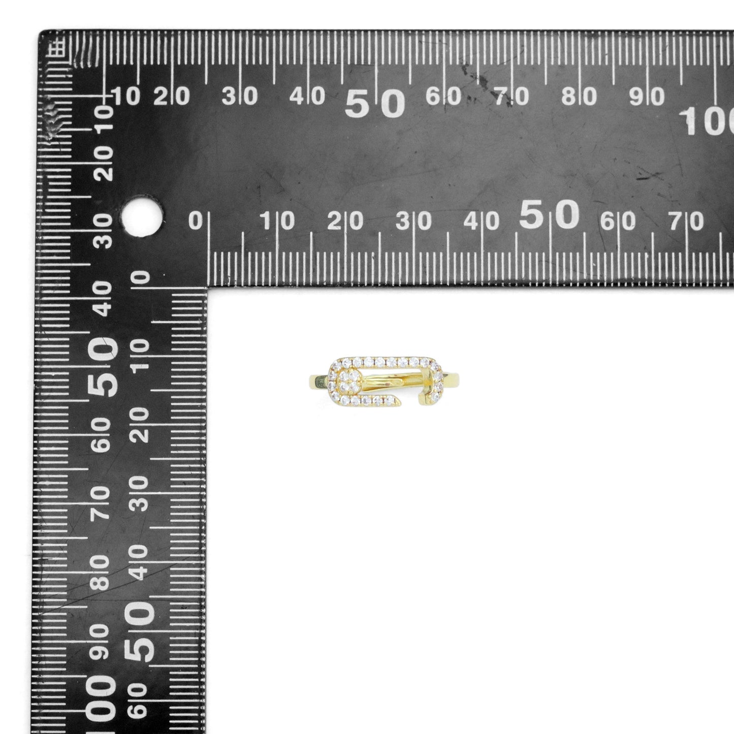 Gold Silver Clear CZ Paperclip Shape Adjustable Ring, Sku#A389