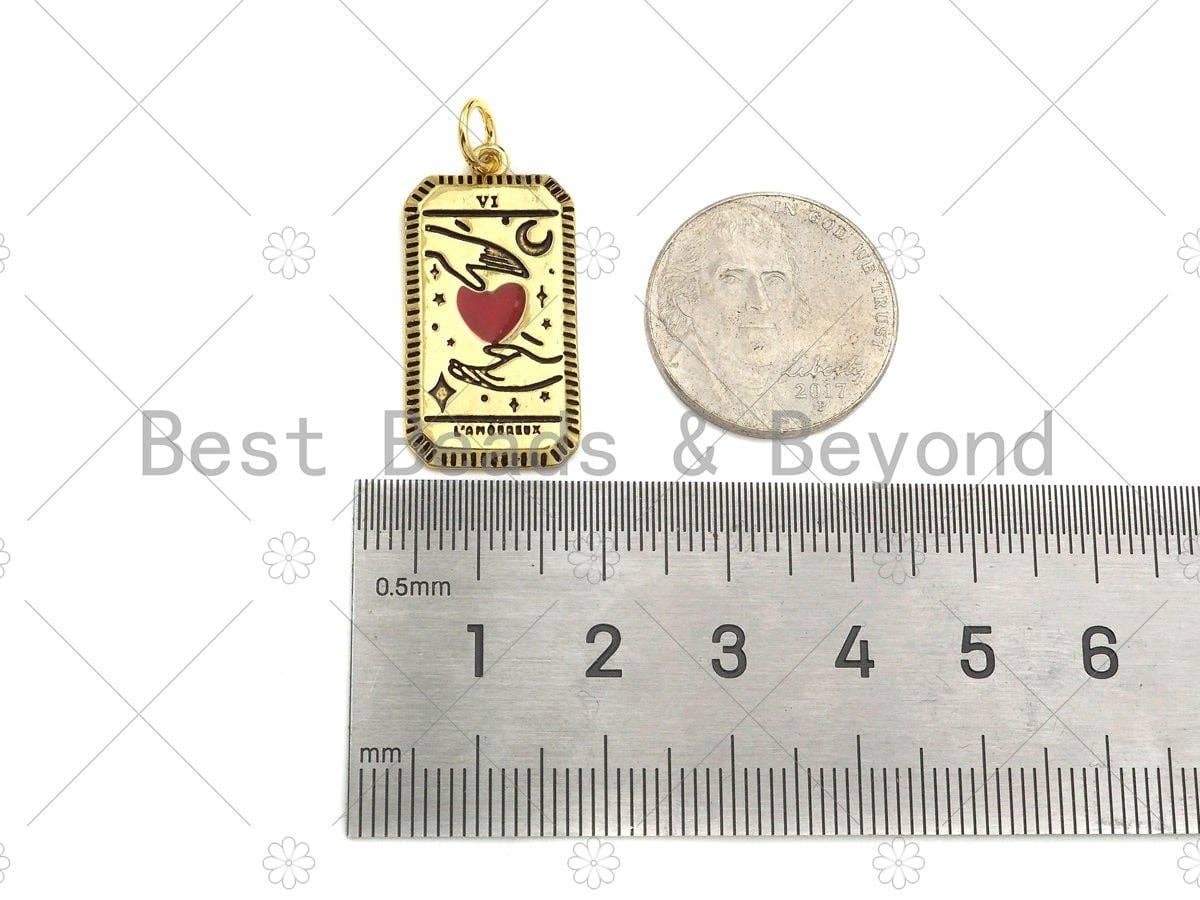 18K Gold Filled Two Hands with Red Enamel Heart Shape Pendant, Gold Filled Medallion Charm, Necklace Bracelet Charm,14x28mm,Sku#Z1343