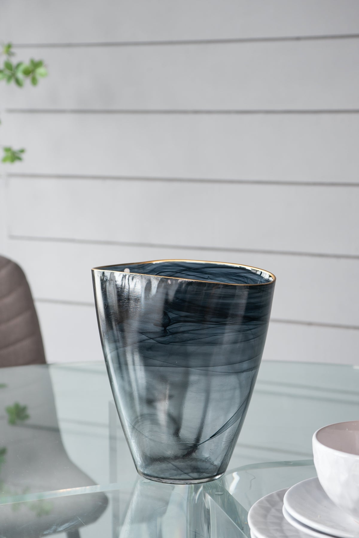 Smokey Black Gold Rimmed Glass Vase