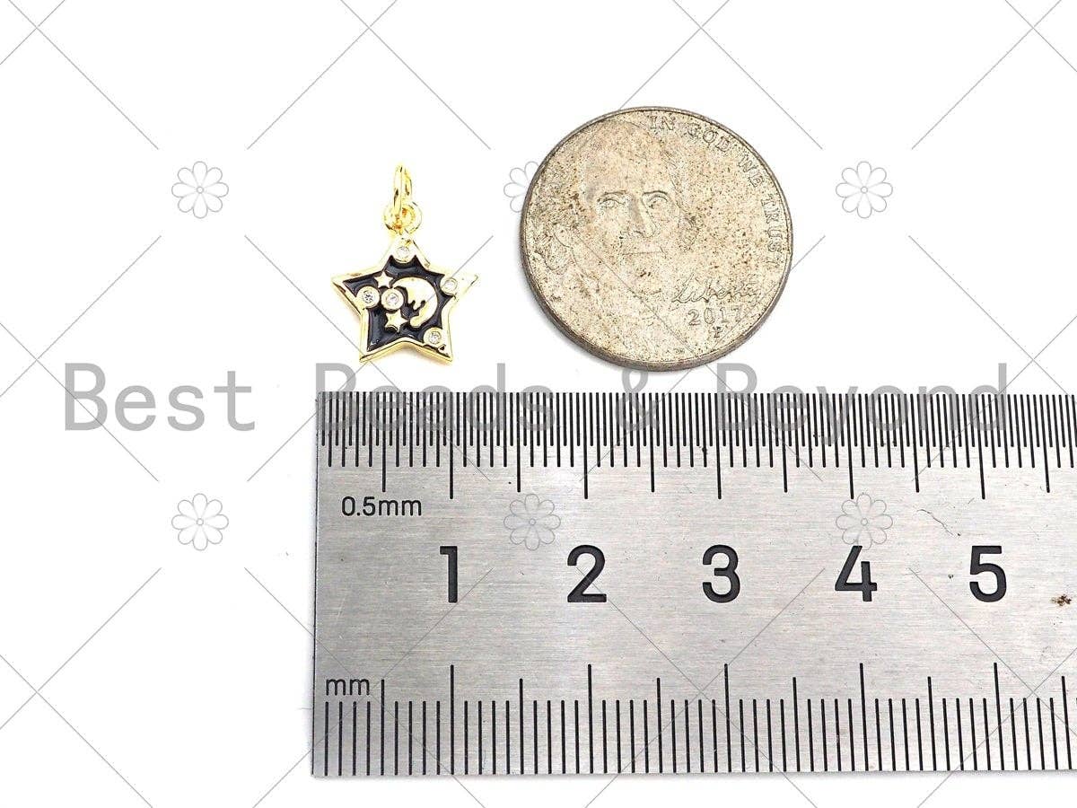 Gold Filled Colorful Enamel Five Star Shape Pendant,CZ Micro Pave 18K Gold Filled Moon Enamel Pendant,Enamel Jewelry,mm,Sku#LK344