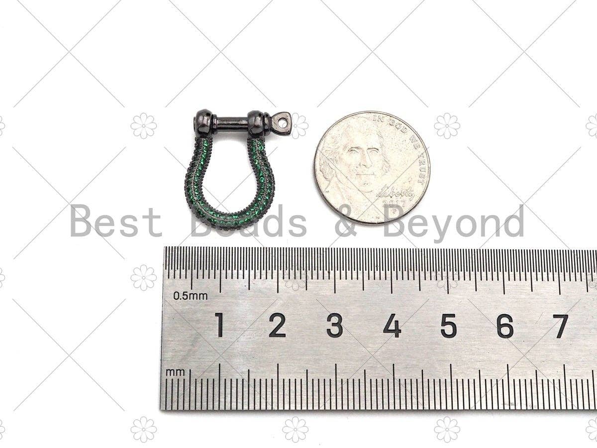 Colorful CZ Paved Buckle Shape clasp, Buckle Clasp Lock, U shape Clasp, Green/Fuchsia/Cobalt/Black Screw Clasp, 16x22mm, Sku#ML43