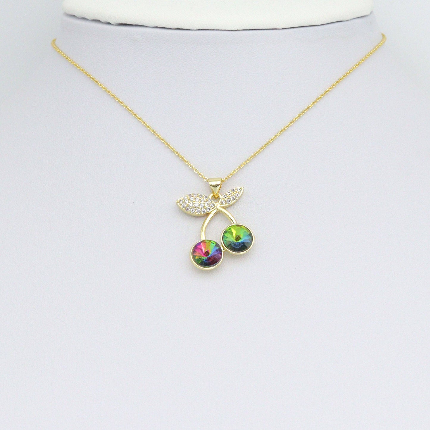Colorful CZ Cherry Charm Pendant, Sku#LK1084