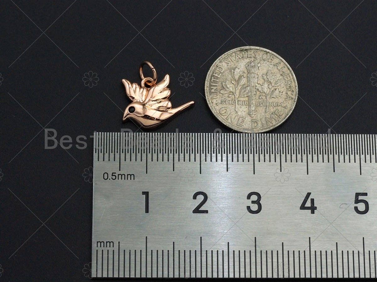 Peace Dove Bird Pendant/Charm, Dove Cubic Zirconia Pendant, Gold/Rose Gold/Silver Tone, 11x14mm, Sku#Y267