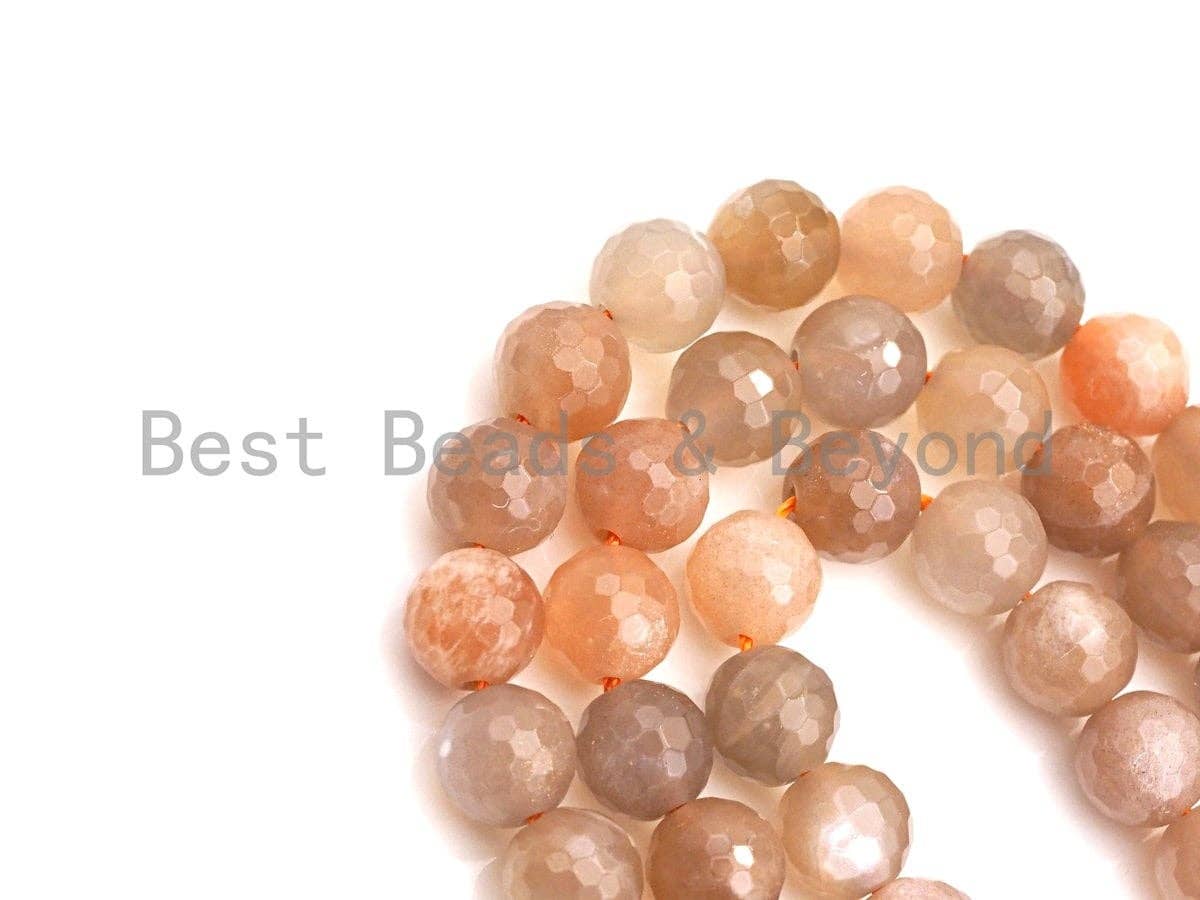 Mystic High Quality Natural Peach Moonstone, 8mm/10mm/12mm Moonstone Round Faceted, 15.5" Full Strand, Sku#U724