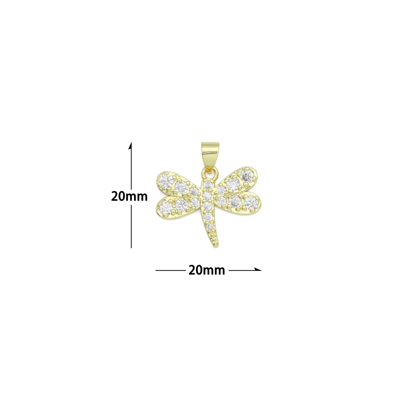 Clear CZ Gold Dragonfly Charm Pendant, Sku#LK1173