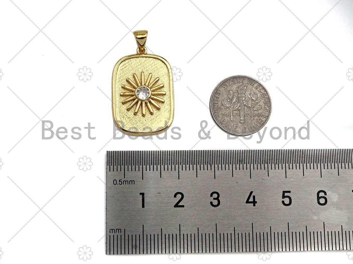18k Dainty Gold Daisy Flower On Rectangle Shape Charms, Dainty Charms, Gold Pendant, Rectangle Necklace Charms, 17x26mm, Sku#LK167