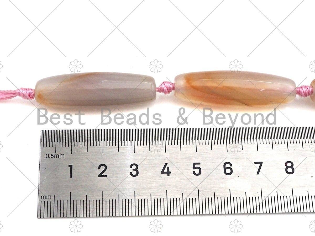 Natural Milky Pink Agate Barrel Spacer Beads, Pink Agate Spacer Beads, Tibetan Dzi Beads, 14x40mm, Sku#U1032