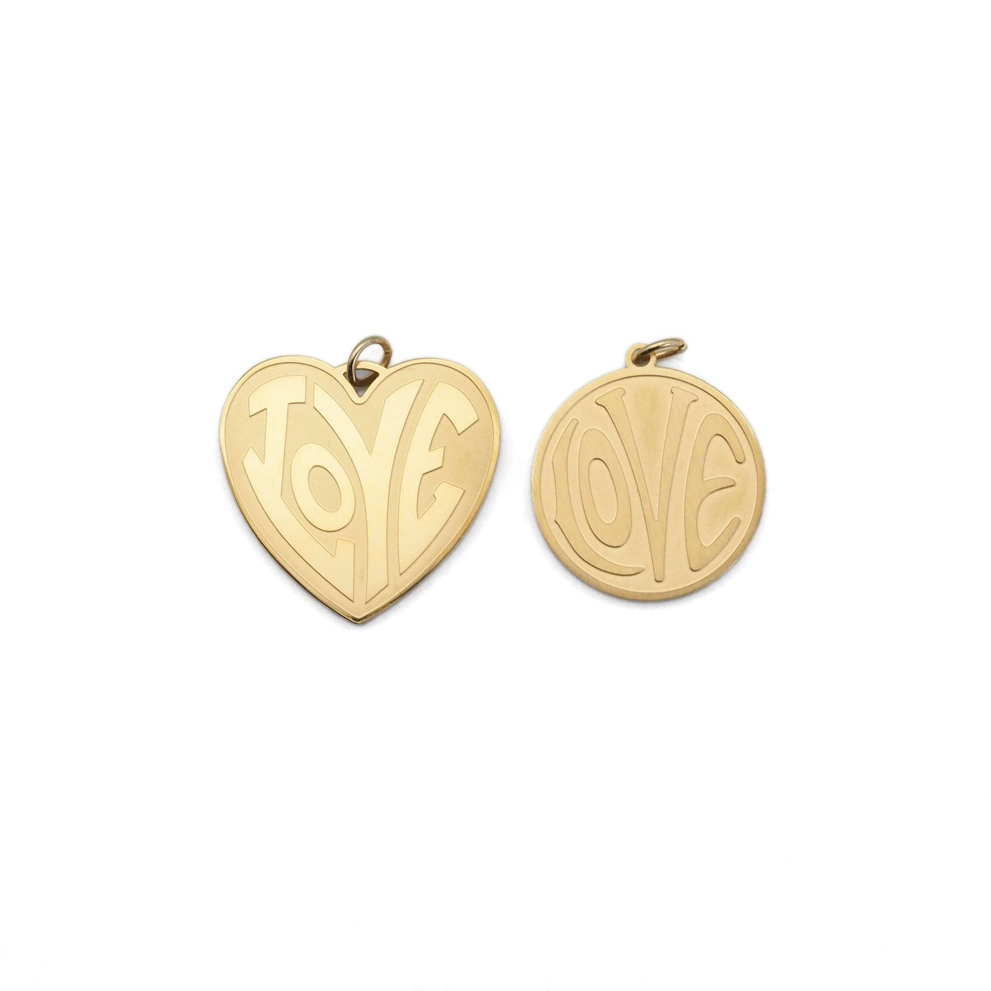 Matt Gold Silver Love Heart Round Coin Charm, Sku#LX260