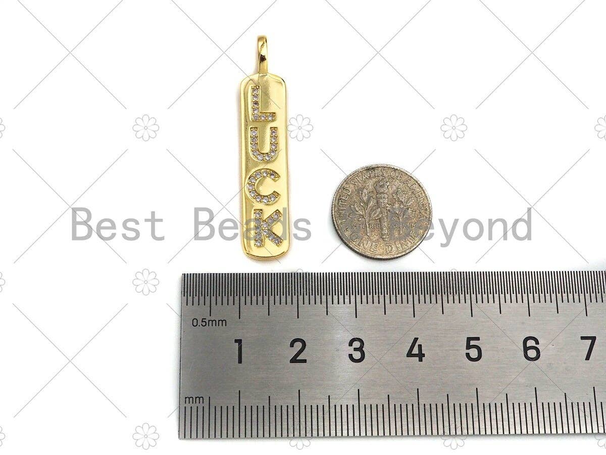 CZ Micro Pave Gold Bar LUCK Pendant, Cubic Zirconia Gold Strip Pendant, Micro pave Luck pendant, 9x43mm, sku#LK137