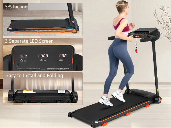 Quiet Folding Treadmill with Heart Rate Sensor