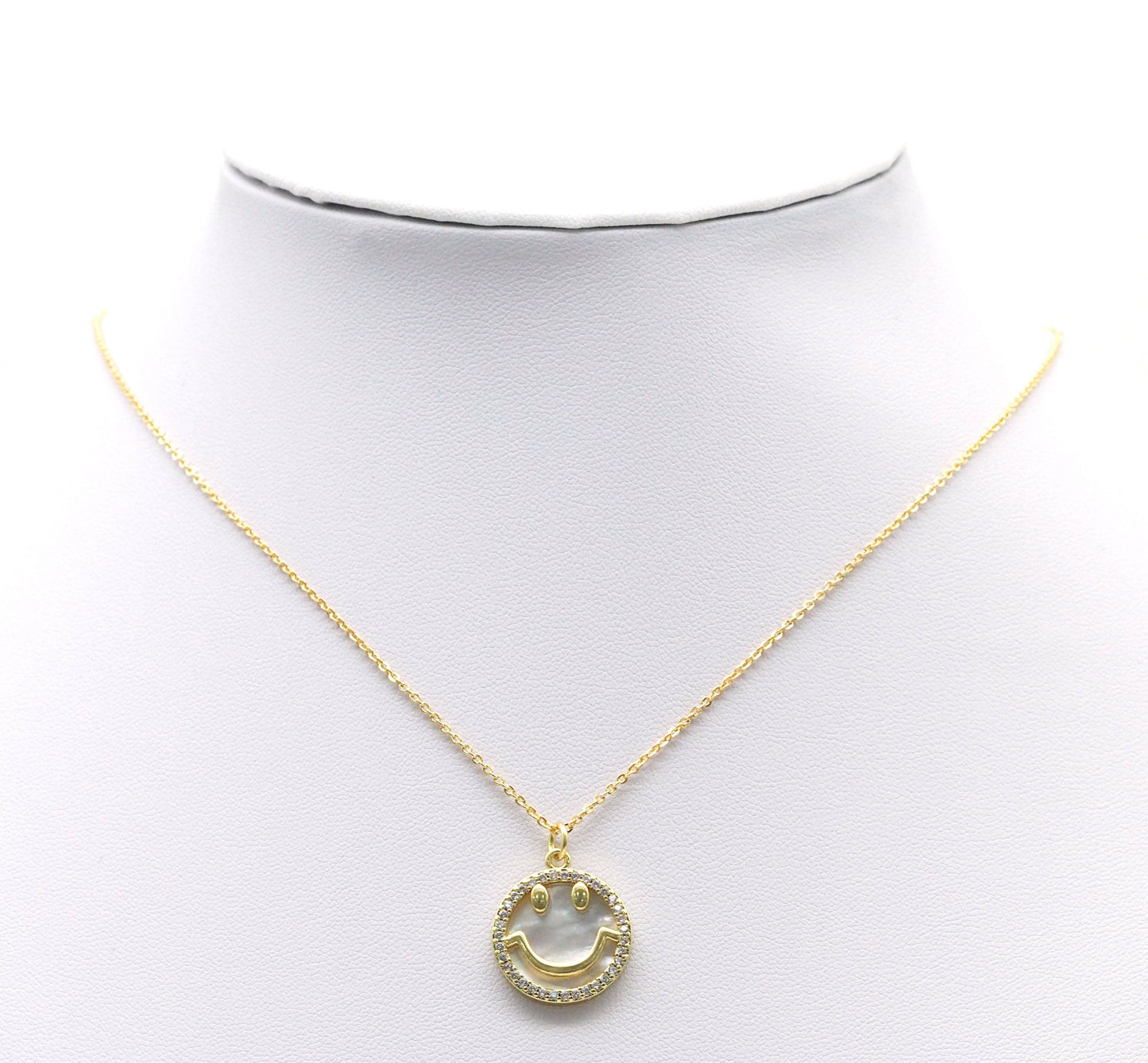 Gold CZ Smiley Face On Round Pearl Charm, Sku#L712