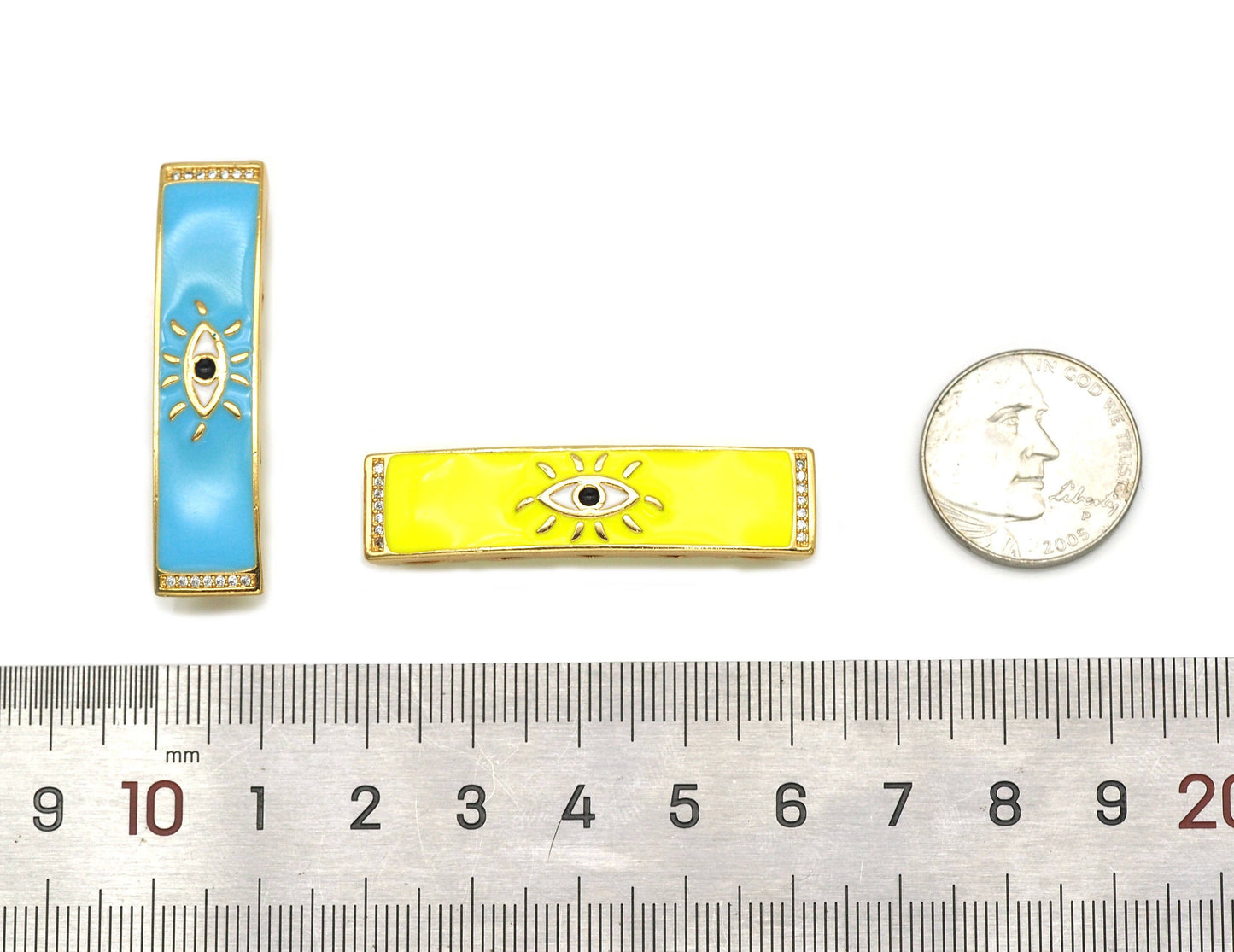 CZ Enamel Evil Eye Large Tube Spacer Beads, Sku#LK589