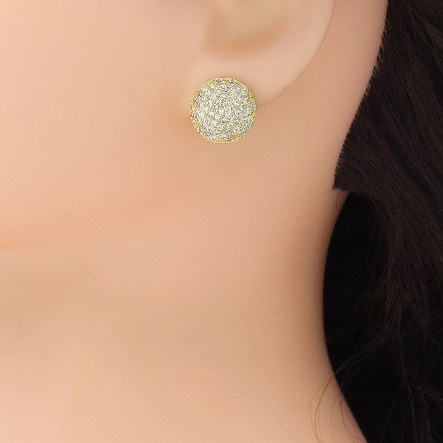 CZ Gold Sillver Round Cirle Click On Earrings, Sku#A373