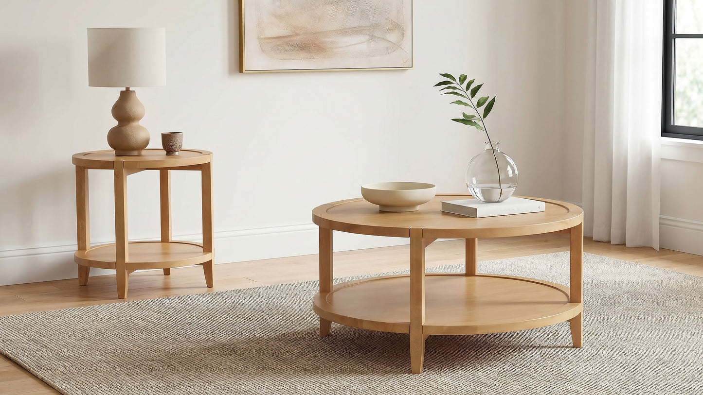 Camillo Round Solid Wood Coffee Table Maple Brown