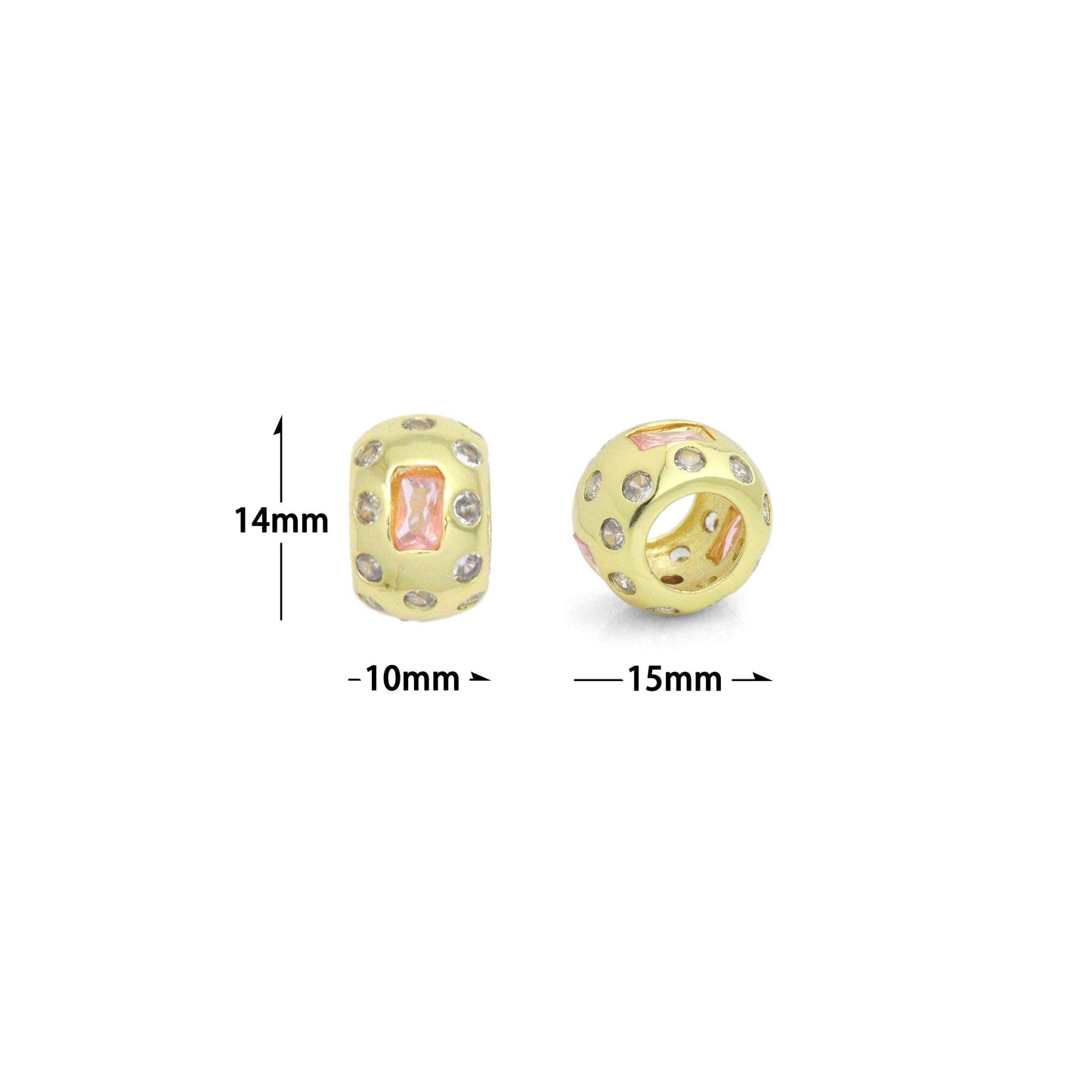 Clear Pink CZ Large Hole Spacer Bead Charm Pendant, Sku#LK1193