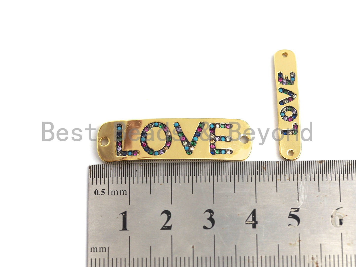 Colorful CZ Micro Pave LOVE Bar Oval Connector/Link, Cz Pave Bracelet Necklace Connector in Gold Finish,5x28/10x37mm,sku#M256