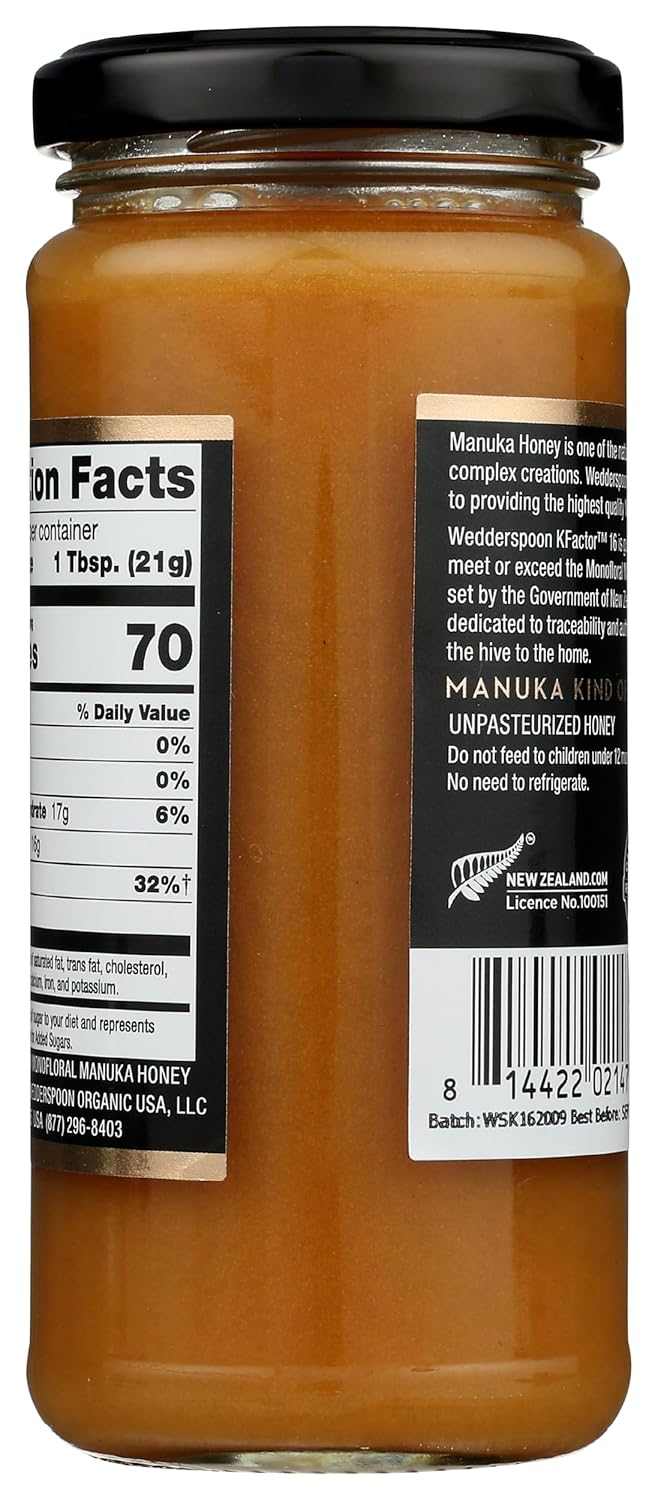 WEDDERSPOON Raw Monofloral Manuka Honey - Smooth, Pure & Rich 11.5 oz