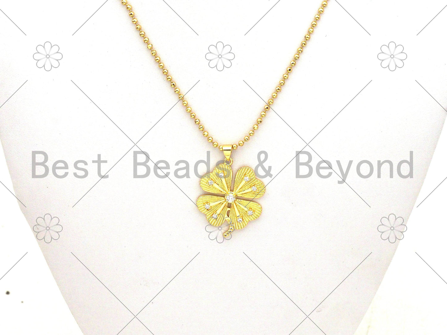 CZ Micro Pave Clover Shamrock Shape Pendant/Charm, Sku#LK374