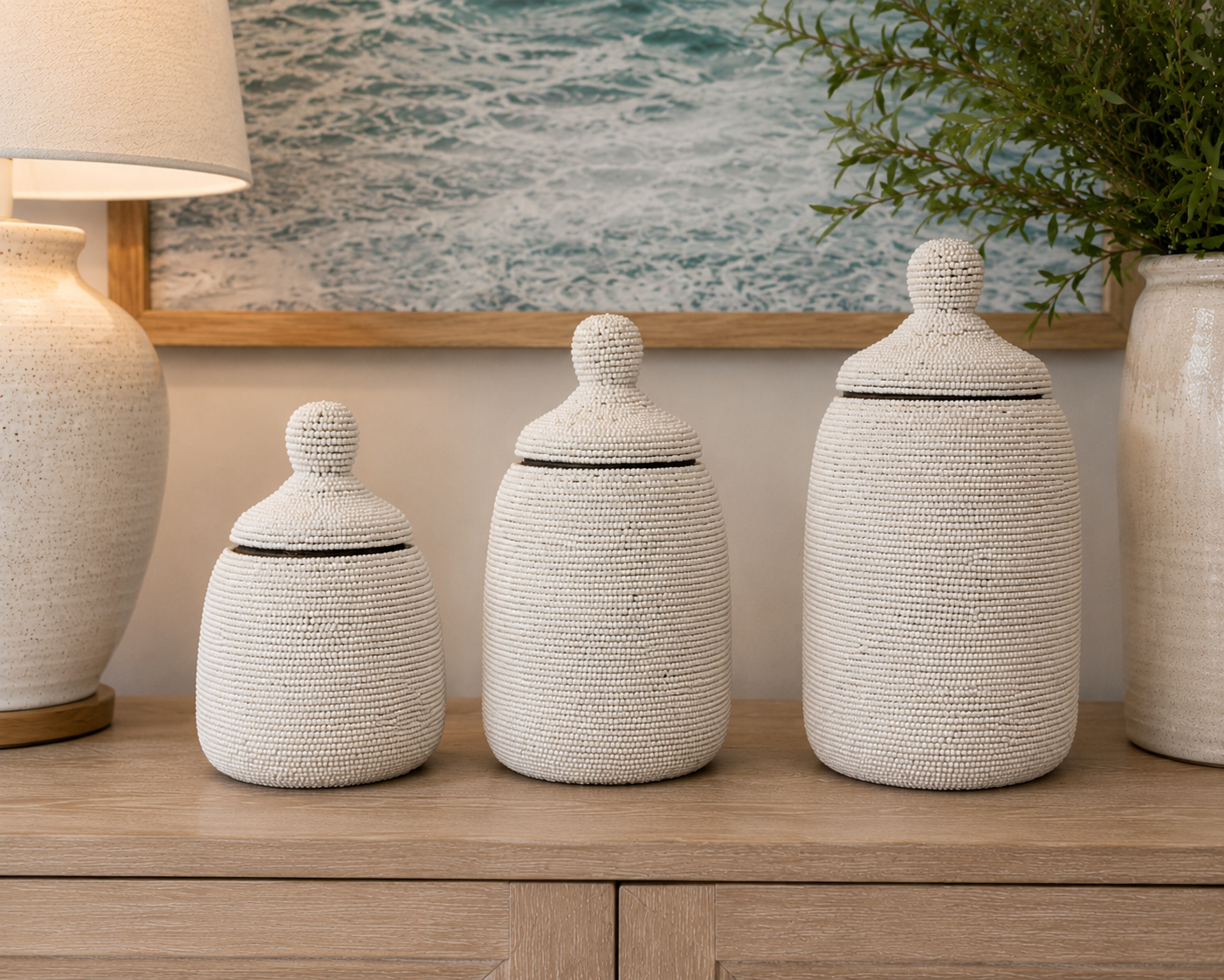 Beaded Wooden Jar Set/3 pcs