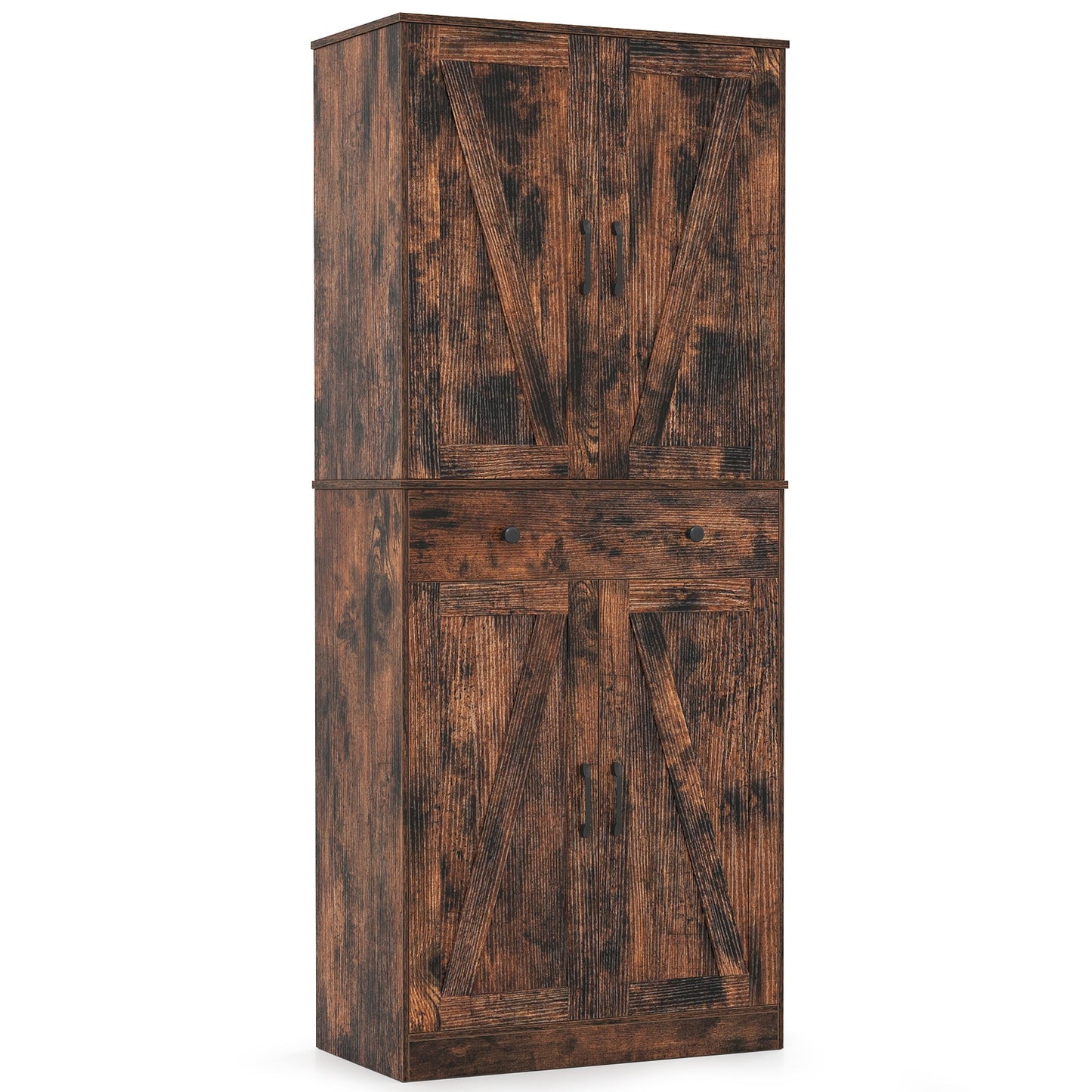 72 Inch Tall Modern Farmhouse Cupboard Cabinet with 4 Barn Doors
