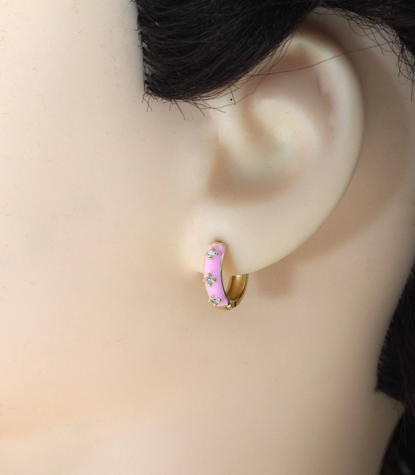 Colorful Enamel Star Everyday Hoop Earrings, Sku#LX191