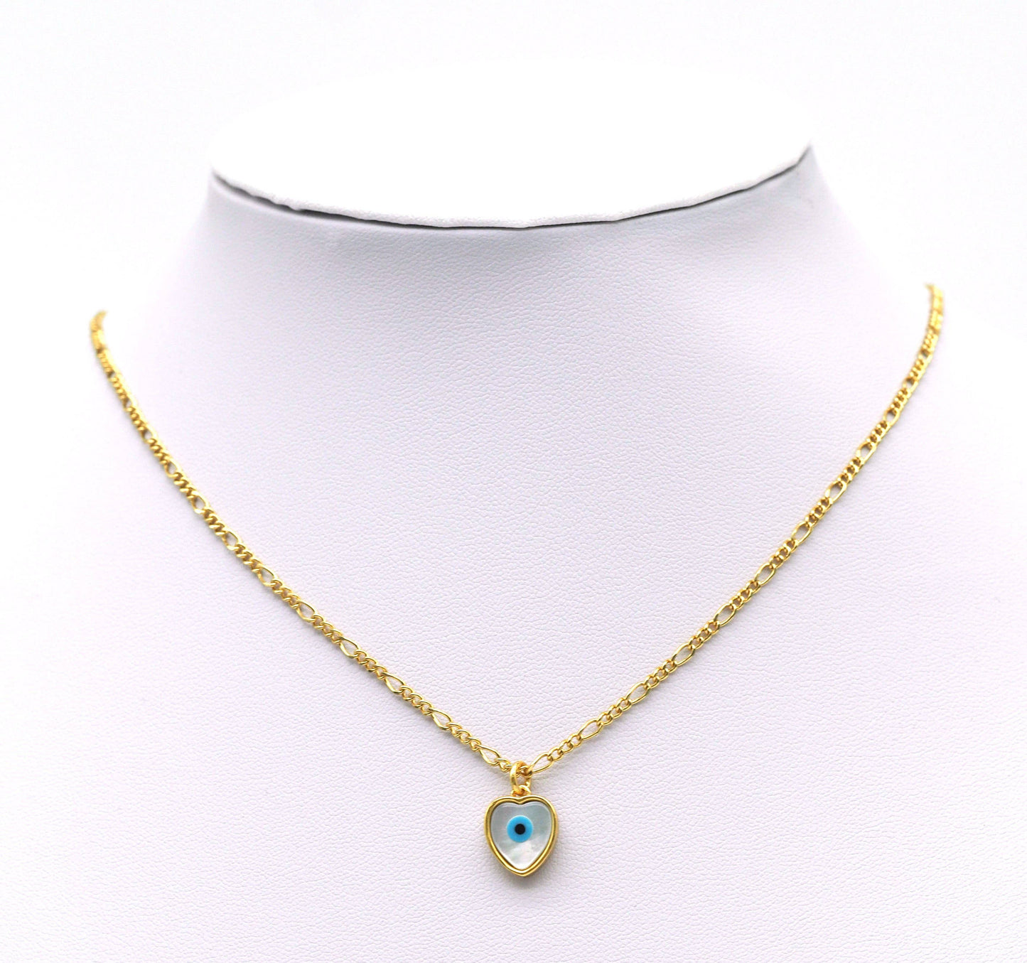 Enamel Evil Eye On Mother of Pearl Heart Charm, Sku#L670