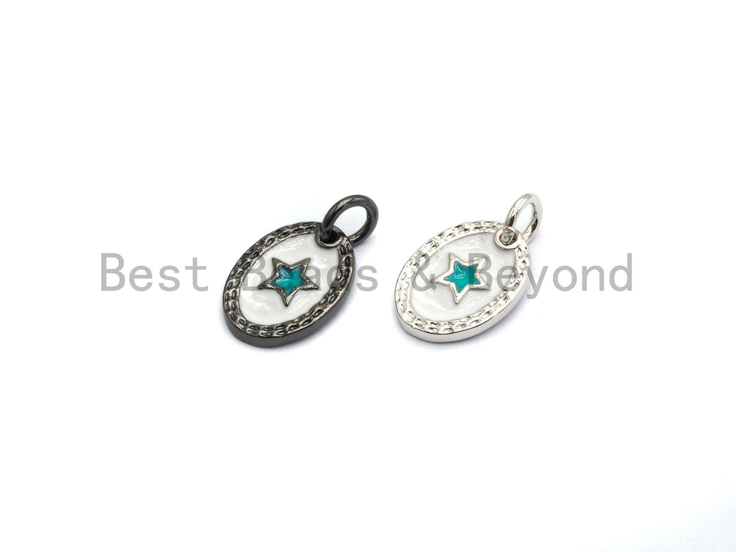 NEW DESIGN Pave CZ Enamel Oval With Star Charm, Designer Enamel Pendant,Enamel Oval Pendant, Oil Drop jewelry Findings,9x12mm,sku#Z254