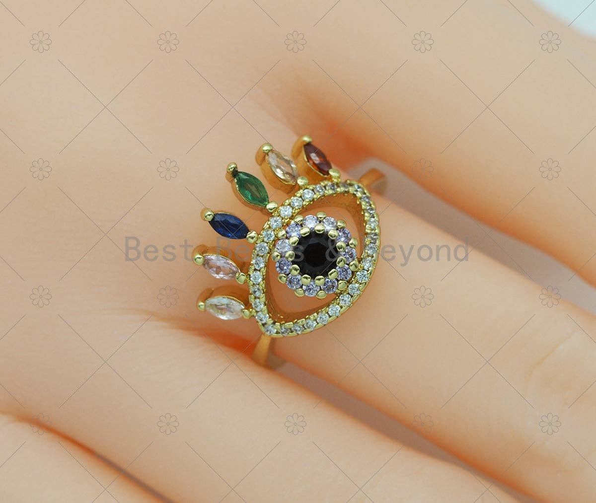 CZ Evil Eye Gold Filled Open Ring, Sku#JL67