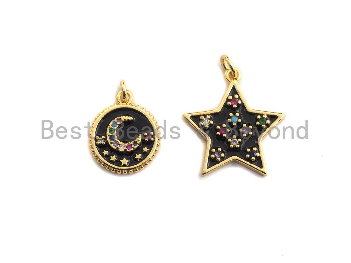 Colorful CZ on Star Enamel Pendant, Star Enamel Charm Pendant, White/Black/Blue/Red/Pink/Turquoise Star,20x21mm,sku#F934