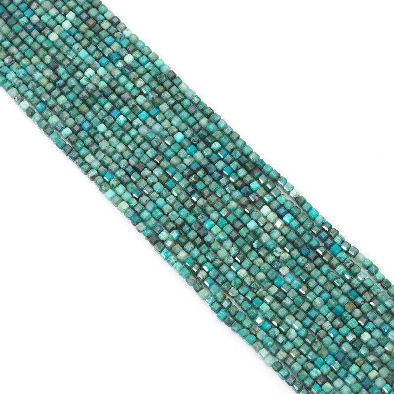 Genuine Chrysocolla Faceted Cube Beads, 2.5mm, Sku#U1525