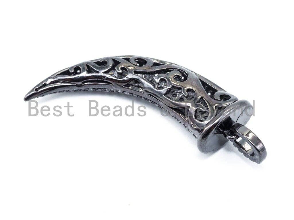 CZ White Micro Pave Horn Pendant with Diamond Bail,12x31mm, sku#B34