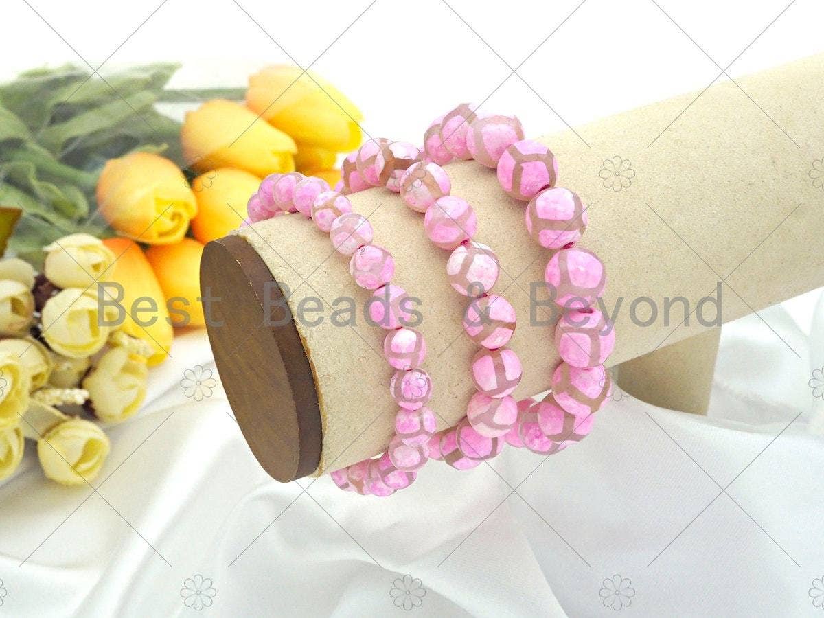Pink Tibetan Agate Stretchy Bracelet, Sku#U1127
