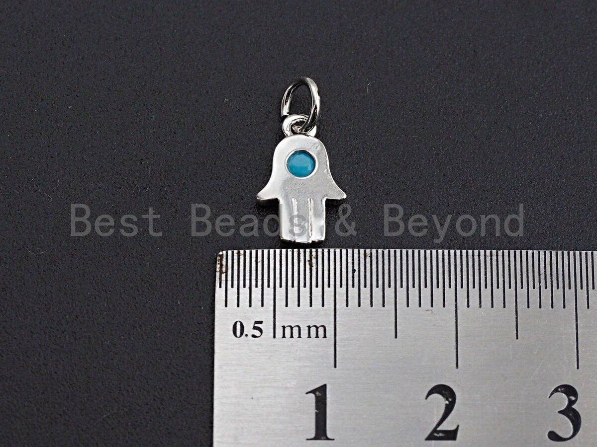 Turquoise CZ Micro Pave Hamsa Hand Shaped Pendant/Charm, Cubic Zirconia Pendant Charm, 8x11mm,sku#Z565