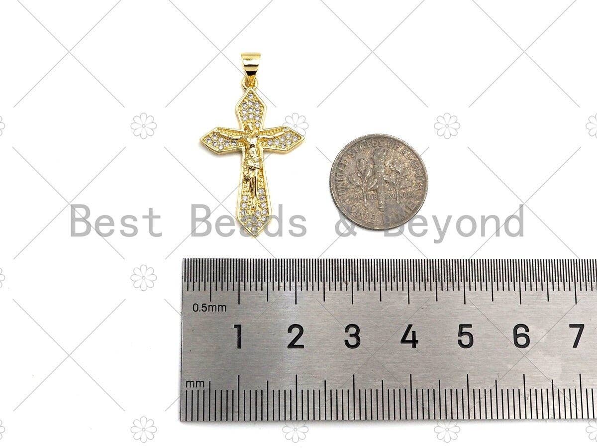 CZ Micro Pave Jesus On Cross Pendant/Charm,Cubic Zirconia Charm, Necklace Bracelet Charm Pendant,19x30mm, Sku#JL15